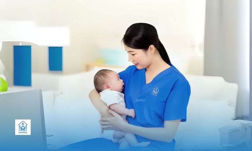 Cô bảo mẫu làm việc tại NAMOD đang chăm bé Cô bảo mẫu làm việc tại NAMOD đang chăm bé