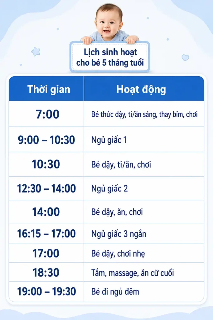 Lịch sinh hoạt của bé 5 tháng tuổi theo phương pháp EASY 2-3-4 lịch sinh hoạt cho bé 5 tháng tuổi