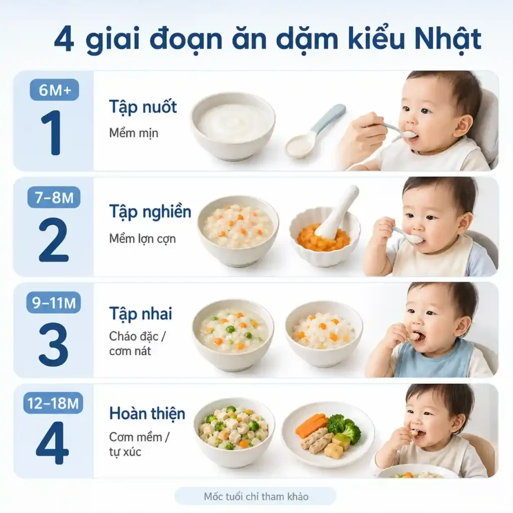 4 giai đoạn ăn dặm kiểu nhật 