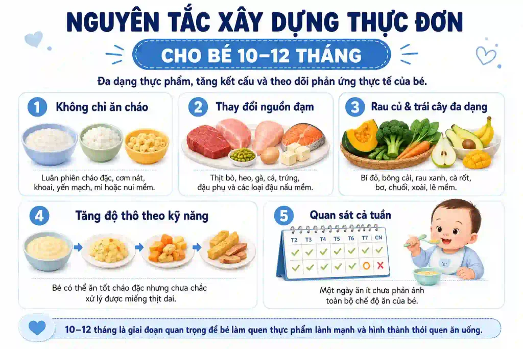 Nguyên tắc xây dựng Thực đơn và lịch ăn dặm cho bé 10-12 tháng