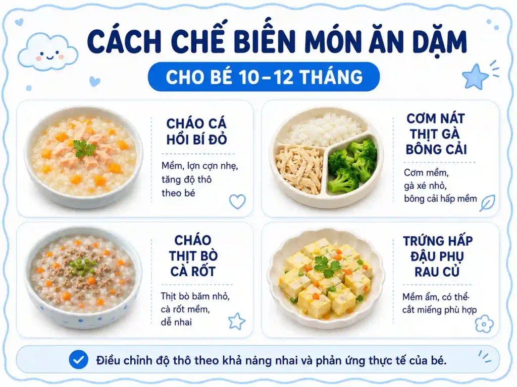 cách chế biến món ăn cho bé 10-12 tháng